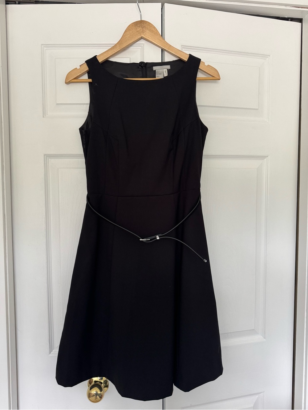 H&M Black Fit & Flare Dress with Belt - Sleeveless - Size 6 NWOT